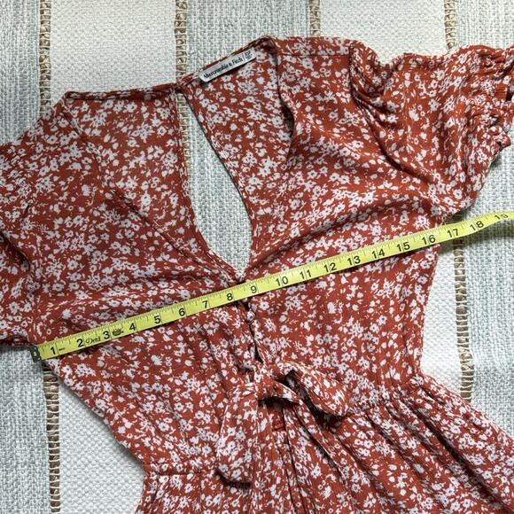 Abercrombie & Fitch Orange White Floral Short Sleeve Bow Front Romper XS Petite - Picture 6 of 8